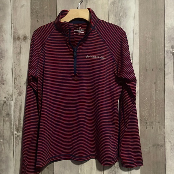 Vineyard Vines Quarter zip blue red stripe Sankaty performance long sleeve 12-14 - Picture 1 of 7